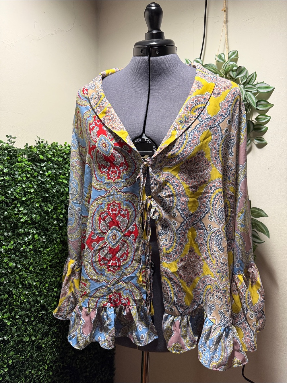 Cato Multi-Color Paisley Tie-Front Tunic